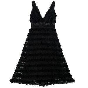 Tadashi Ruffled Lace Midi Black Deep V Dress Whimsigoth Cocktail Cocktail size 2
